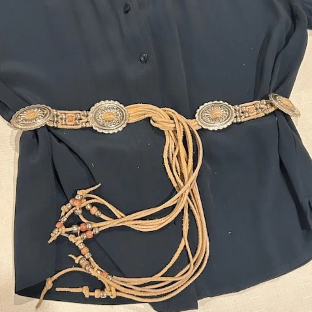 SILVER CONCHO Buckskin Southwest Native American Style Beaded BELT